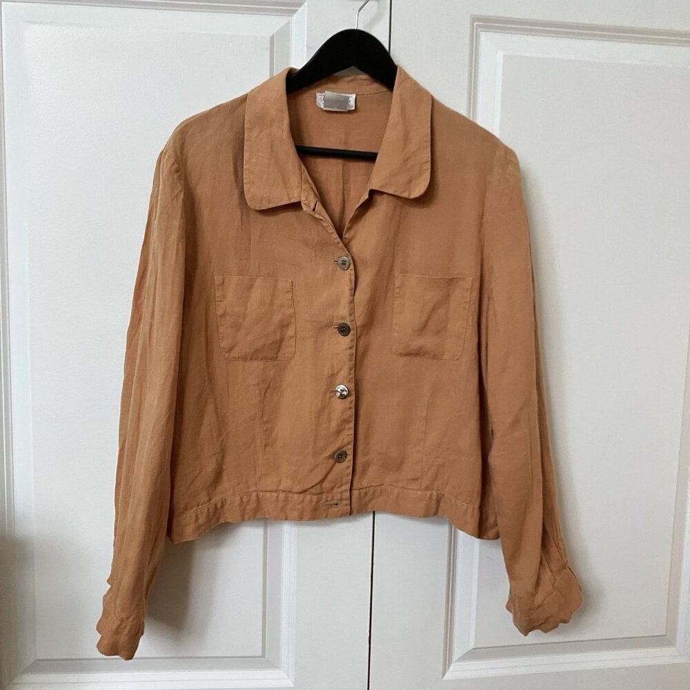 Vtg Talbots Irish‎ Linen Shirt Womens 16 Shacket Button Front Neutral Minimalist